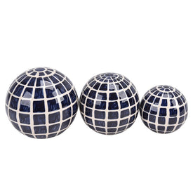 4"/5"/6" Checkered Ceramic Orbs Set of 3 - Blue/White
