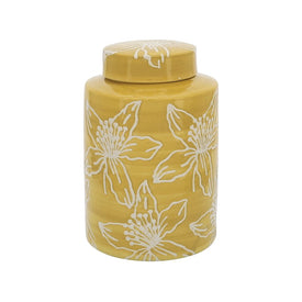 9" Ceramic Flower Jar with Lid - Yellow