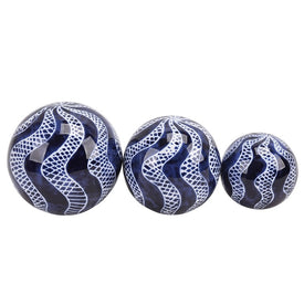 4"/5"/6" Swirly Ceramic Orbs Set of 3 - Blue/White