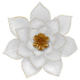 14" Metal Lotus Flower Wall Decor - White/Gold