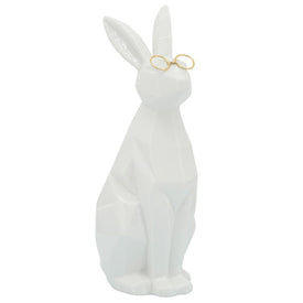11" Ceramic Bunny with Glasses - White/Gold
