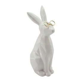 9" Ceramic Bunny with Glasses - White/Gold