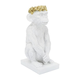 14" Polyresin Monkey Figurine with Flower Crown - White/Gold