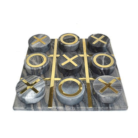 12" x 12" Marble Tic-Tac-Toe Game - Black/Gold