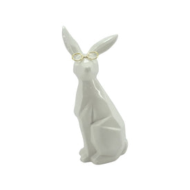 8" Ceramic Sideview Bunny with Glasses - White/Gold