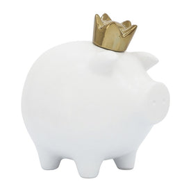 8" Ceramic Pig Figurine with Crown - White