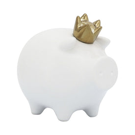 6" Ceramic Pig Figurine with Crown - White