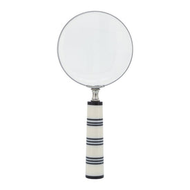 4" Magnifying Glass with Striped Polyresin Handle - Black/White