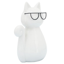 7" Porcelain Cat with Glasses - White