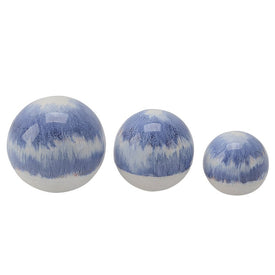 4"/5"/6" Tie-Dye Ceramic Orbs Set of 3 - Blue/White