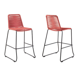 Shasta 26" Outdoor Metal and Brick Red Rope Stackable Counter Stools Set of 2