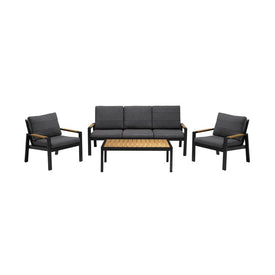 Panama Outdoor Four-Piece Black Aluminum Sofa Seating Set with Dark Gray Olefin