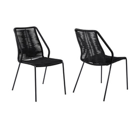 Clip Indoor Outdoor Stackable Steel Dining Chairs with Black Rope Set of 2