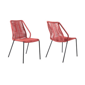 Clip Indoor Outdoor Stackable Steel Dining Chairs with Brick Red Rope Set of 2