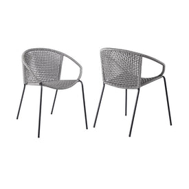 Snack Indoor Outdoor Stackable Steel Dining Chair with Gray Rope Set of 2