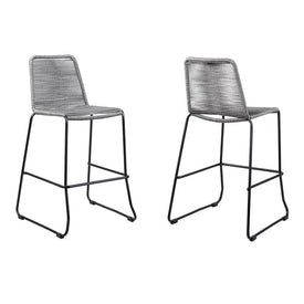 Shasta 26" Outdoor Metal and Gray Rope Stackable Counter Stools Set of 2