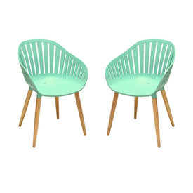 Nassau Outdoor Mint Green Dining Chair with Eucalyptus Wood Legs Set of 2