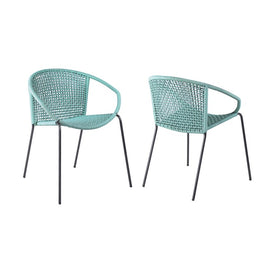 Snack Indoor Outdoor Stackable Steel Dining Chair with Wasabi Rope Set of 2