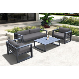 Aelani Outdoor Four-Piece Set in Dark Gray Finish and Charcoal Cushions