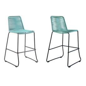 Shasta 26" Outdoor Metal and Wasabi Rope Stackable Counter Stools Set of 2