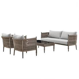 Safari Four-Piece Outdoor Aluminum and Rope Seating Set with Beige Cushions