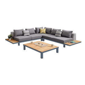 Polo Four-Piece Outdoor Sectional Set with Dark Gray Cushions and Modern Accent Pillows