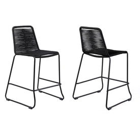 Shasta 30" Outdoor Metal and Black Rope Stackable Barstools Set of 2