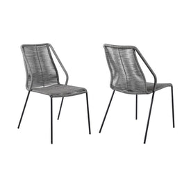 Clip Indoor Outdoor Stackable Steel Dining Chairs with Gray Rope Set of 2