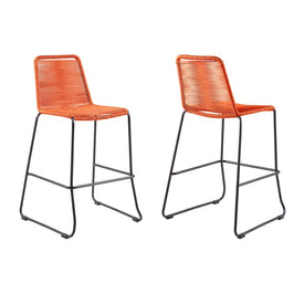 Shasta 30" Outdoor Metal and Tangerine Rope Stackable Barstools Set of 2