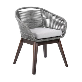 Tutti Frutti Indoor Outdoor Dining Chair in Dark Eucalyptus Wood with Latte Rope and Gray Cushions