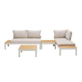 Portals Outdoor Four-Piece Sofa set in Matte Sand Finish with Natural Teak Wood