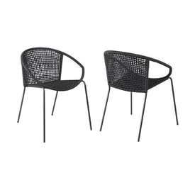 Snack Indoor Outdoor Stackable Steel Dining Chair with Black Rope Set of 2