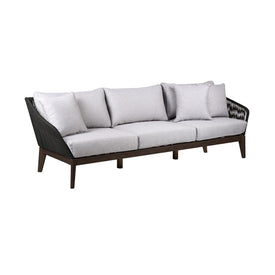 Athos Indoor Outdoor Three-Seat Sofa in Dark Eucalyptus Wood with Latte Rope and Gray Cushions