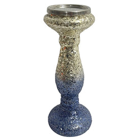 12" Crackled Glass Candlestick Candle Holder - Blue