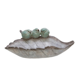 13" Polyresin Bird Trio on a Leaf Decor - Gray/Blue