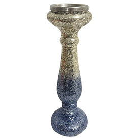 15" Crackled Glass Candlestick Candle Holder - Blue
