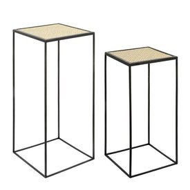 23"/28" Metal and Wood Planter Stands Set of 2 - Black