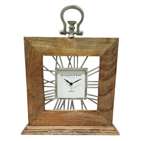 13" x 16" Rectangular Mango Wood Table Clock - Natural