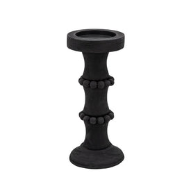 11" Banded Bead Wood Candle Holder - Black