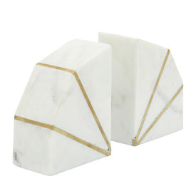 4" Polished Marble Bookends with Gold Inlays Set of 2 - White