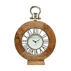 16" Round Mango Wood Table Clock - Natural