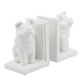 7" Winged Pigs Bookends Set of 2 - White