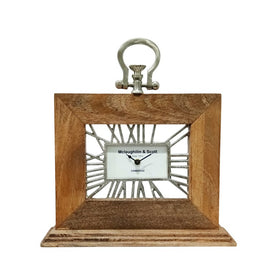 12" x 13" Rectangular Mango Wood Table Clock - Natural