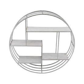 Round Wood and Metal Wall Shelf - White/Silver