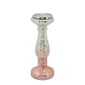 12" Crackled Glass Candlestick Candle Holder - Blush