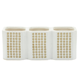 Three-Cup Pen Holder with Dot Design- Beige