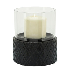 6" Diamond Pattern Ceramic/Glass Pillar Candle Holder - Black