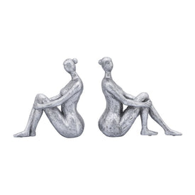 Polyresin Lady Bookends Set of 2 - Silver