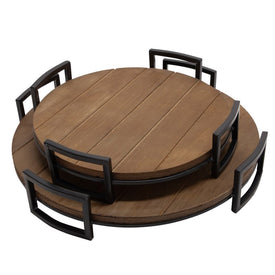 Round Wood Trays with Metal Handles Set of 2 - Brown