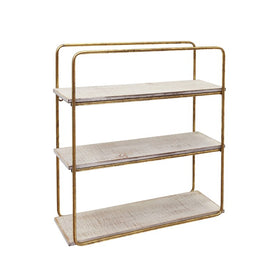 Three-Tier Metal and Wood Wall Shelf - Gold/White